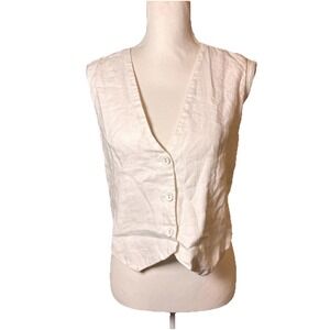 DISSH White Linen Button Front Vest Womens US 6 Sleeveless V‎ Neck Top